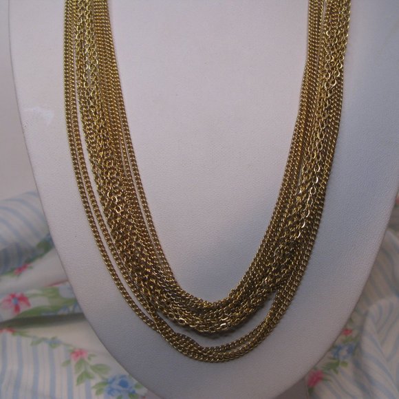 Vintage Gold Tone Multi Strand Chain Layered Necklace 23" L - Picture 2 of 8